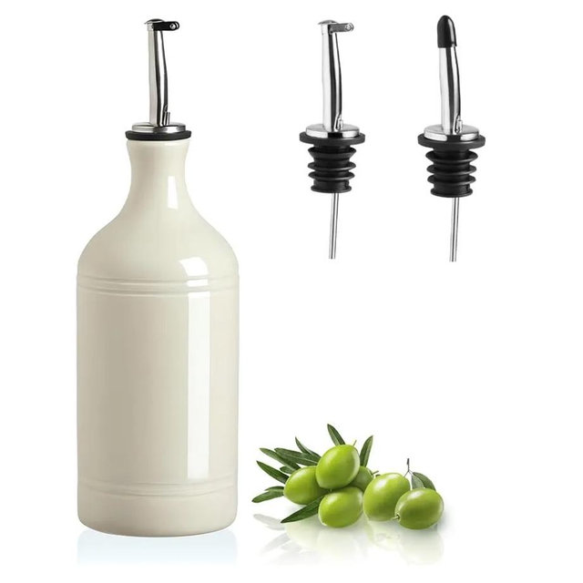 Sweejar Ceramic Olive Oil Dispenser Bottle, Opaque Oil Cruet Protects Oil to Reduce Oxidation, Suitable for Storage Oil, Vinegar, Coffee Syrups & Other Liquids, Pack of 1, 15.5 Fl Oz (Beige)