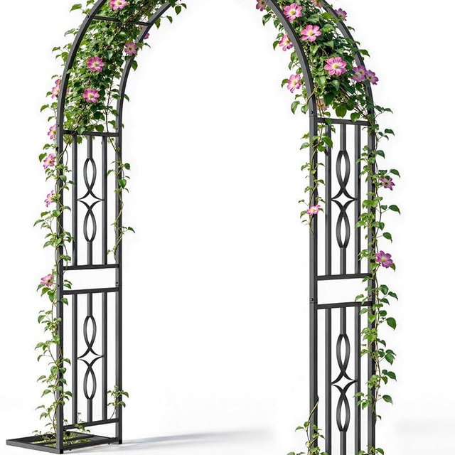 Metal Garden Arch, Heavy Duty Garden Trellis for Climbing Plants, with Enlarged Base for Stability, Ideal for Wedding Arches & Party Decorations, 55" W x 87" H