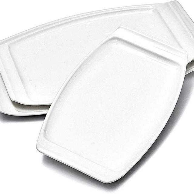 PURTURE Large Porcelain Serving Platter - Plate Set of 3 - Modern Round Rectangle Plates - White - Farmhouse Kitchen Dishes - Appetizer Tray - Dinner Trays - Platters for Sushi - Oven Safe Dinnerware