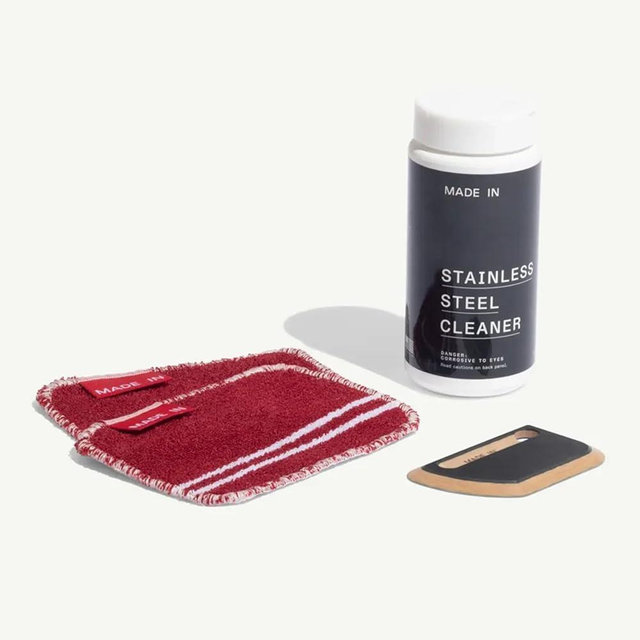 Made In Cookware | 3-Piece Stainless Steel Cleaning Set | Includes Pan Scraper, Scrub Cloth & Stainless Steel Cleaner | Complete Cleaning System | Crafted in USA