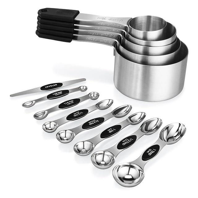 Measuring cups and spoons Set, 5 Stainless Steel Magnetic Measuring Cup and 8 Magnetic Double Sided Measuring Spoons with 1 Leveler，Kitchen Gadgets for Cooking & Baking