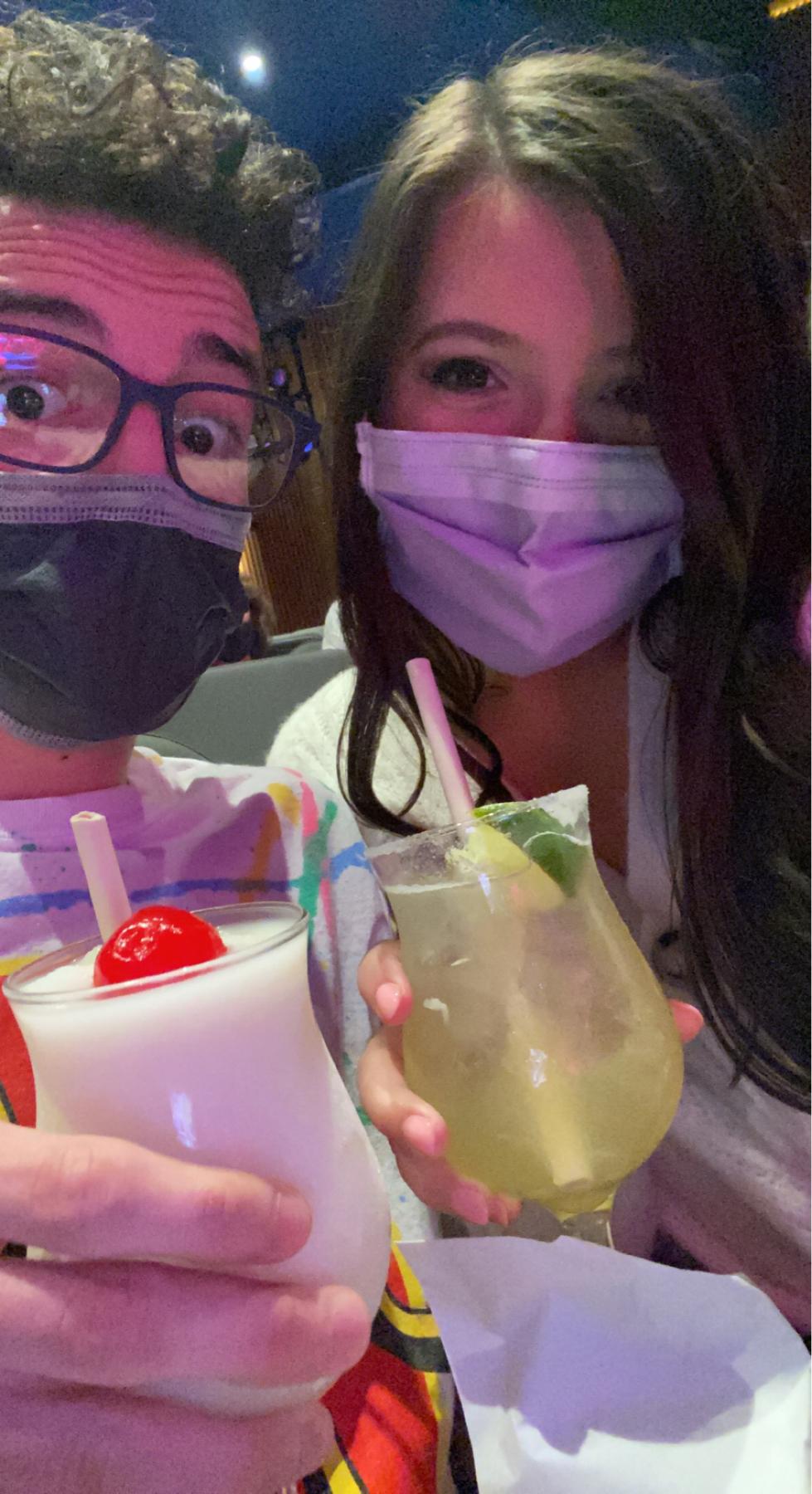 Enjoying drinks on our first vacation together-a cruise to the Bahamas