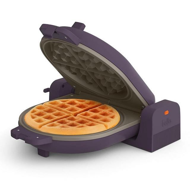 bella Flip-n-Store Waffle Maker with EverGood Ceramic Nonstick Coating, Fits-anywhere Kitchenware, Power Indicator Light, Cool Touch Handle & Cord Wrap, 7” Wide & 1" Deep Plates, 1000 Watt, Plum