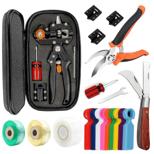 Upgrage Garden Grafting Tools, 2 in 1 Garden Pruning Tools Including Grafting Knife, Pruning Shears, Replacement Blades Grafting Tapes and Labels for Plant Branch Fruit Tree Cutting Pruner Tool Kits