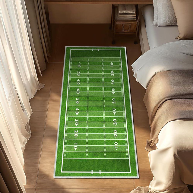 Green Rug 2x4 Small Area Rugs,Football Field American Sports Green Lawn Sport Game Team Competition,Ultra-Thin Soft Throw Carpet Washable Kitchen Rugs Non Slip Indoor Door Mat for Bedroom Bathroom
