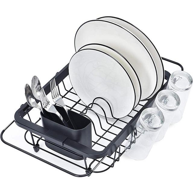 TOOLF Expandable Dish Drying Rack Over the Sink Adjustable Dish Rack In Sink Or On Counter Dish Drainer with Utensil Holder Rustproof for Kitchen