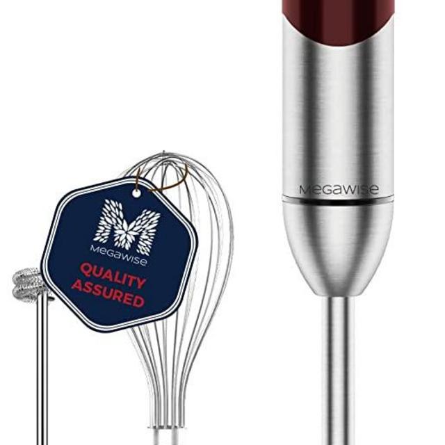 MegaWise Pro Titanium Reinforced 3-in-1 Immersion Hand Blender, Powerful 1000W with 80% Sharper Blades, 12-Speed Corded Blender, IncludingWhisk and Milk Frother (3-in 1 Red)