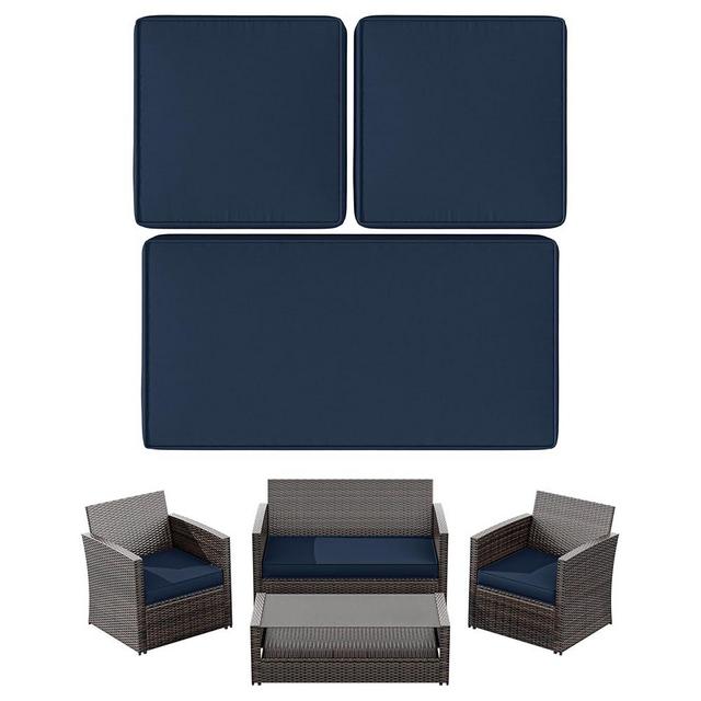 Snubbull 3 Pack Outdoor Patio Seat Cushions Replacement Covers Fit for 4 Pieces 4-Seater Wicker Rattan Patio Conversation Set Loveseat Chair Couch Furniture,36x18x2,18x18x2,Navy Blue-Cover Only