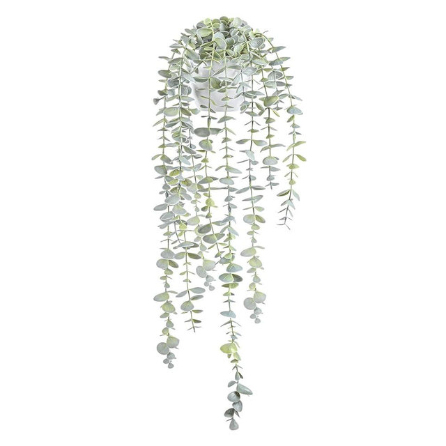 BACAMA Decorative Hanging Plants for Shelf, Faux Ivy Eucalyptus Vine, Fake Greenery in White Bigger Pot (Light Green, 1PCS)