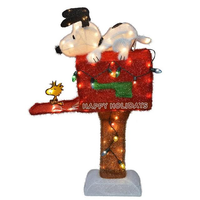 ProductWorks 36-Inch Peanuts Pre-Lit Snoopy on The Mailbox Animated Christmas Yard Art, 105 Lights