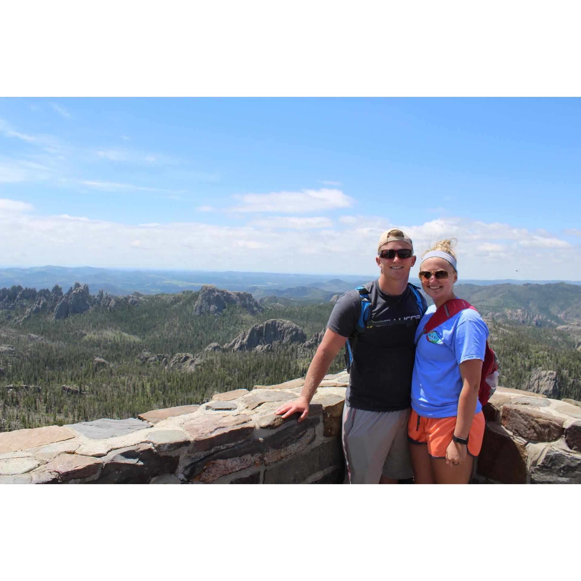 At the top of Harney's Peak in South Dakota