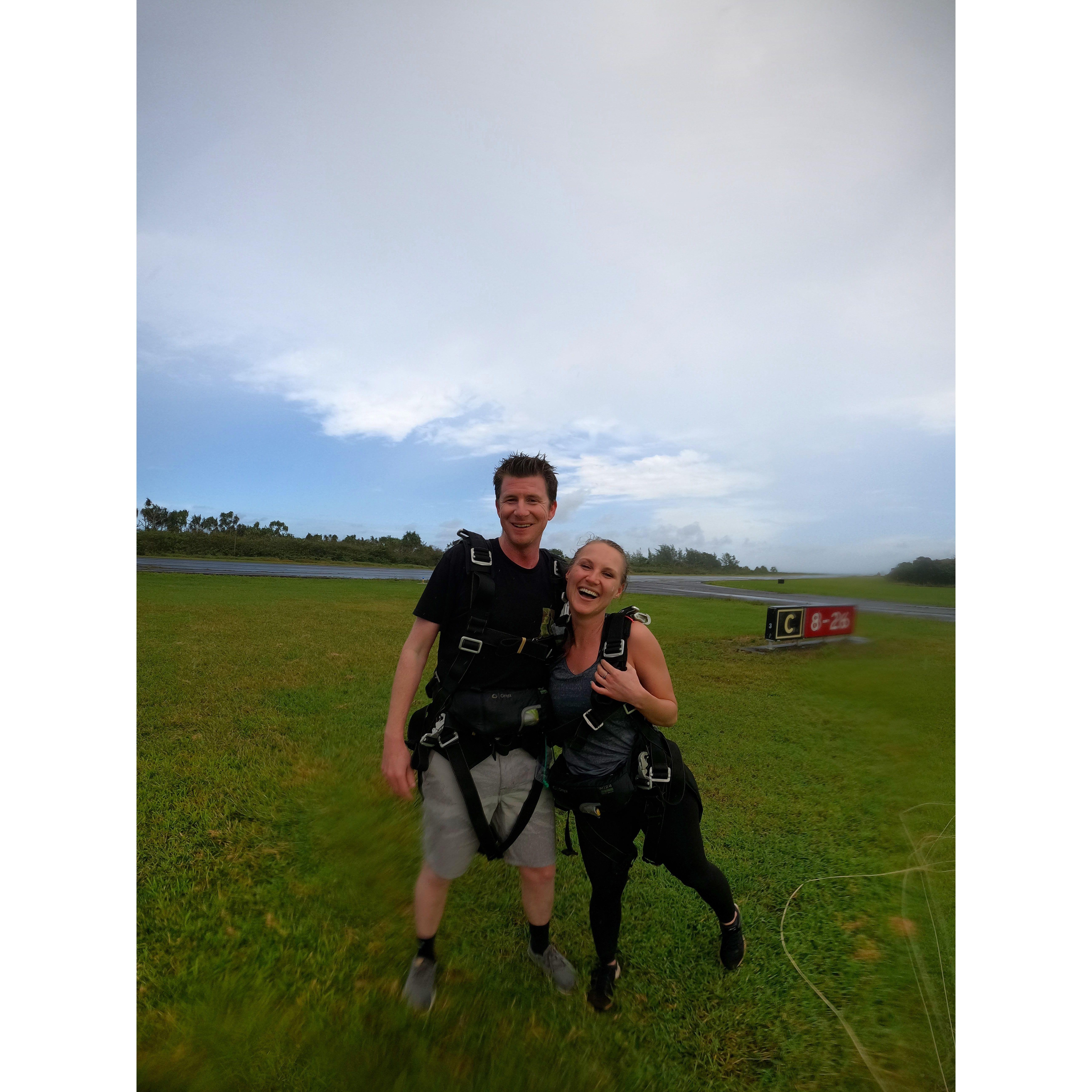 The moments after we jumped out of a plane flying over Maui (we went skydiving).