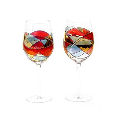 Antoni Barcelona large wine glasses 29 Oz sagrada painted hand made & mouth  blown unique gifts