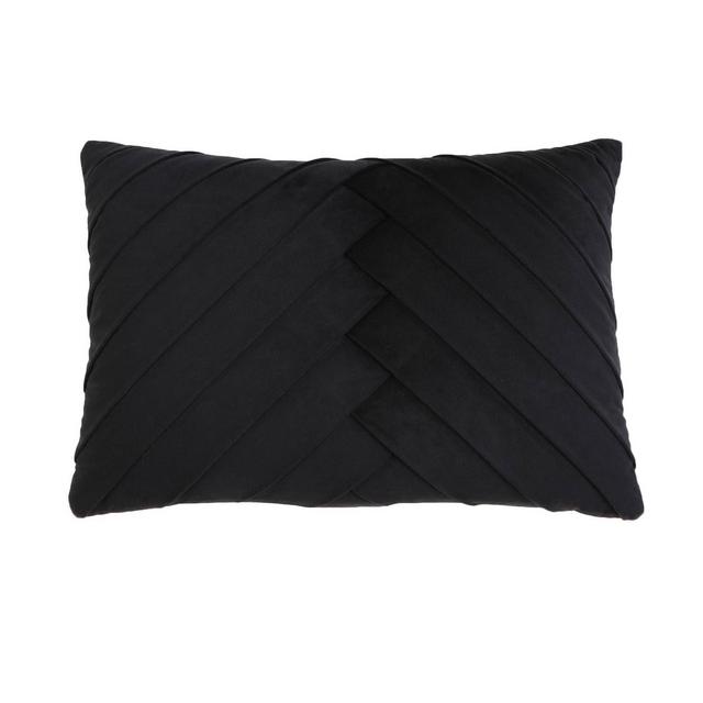 14"x20" Oversize James Pleated Velvet Lumbar Throw Pillow Black - Decor Therapy