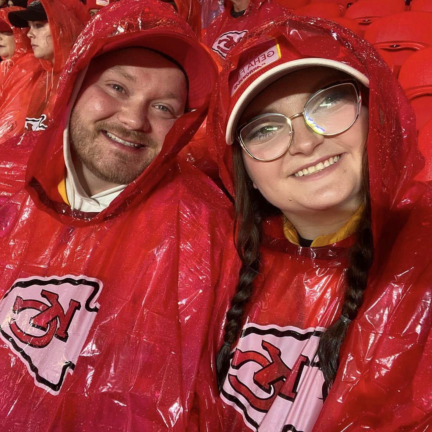 GO CHIEFS! Rain, snow or shine! We love traveling to Kansas City to watch football and eat the BEST BBQ! This is us at the Chiefs vs. Tampa game in 2024.