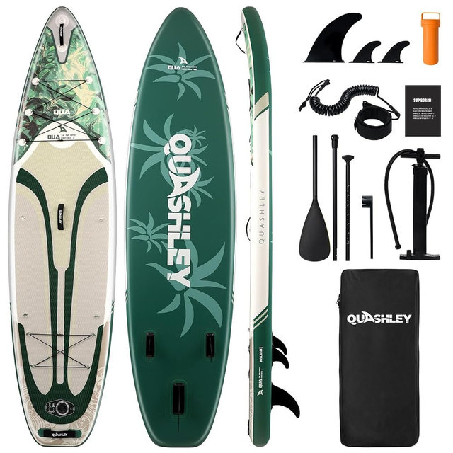 Quashley Inflatable Paddle Board Extra Wide Stand Up Paddleboards 11'×34" with All Premium Paddle Board Accessories,Inflatable SUP for Adults/Family,Beginner-Friendly,Removable Fin,Hand Pump