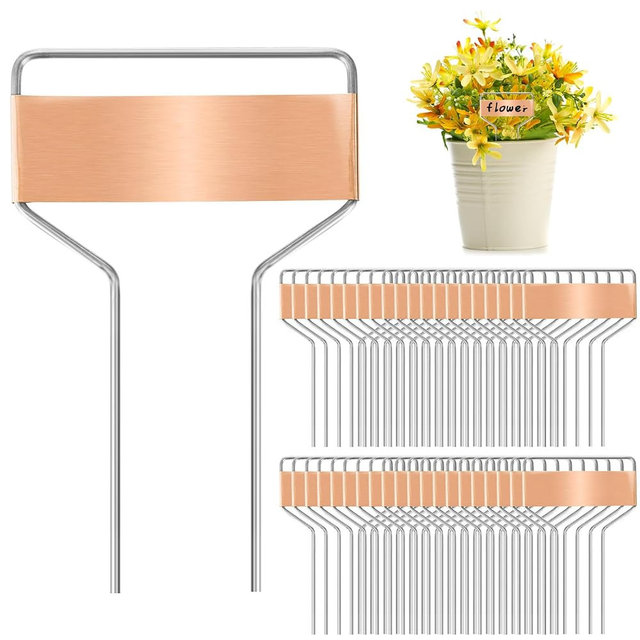 Foraineam 40 Pack 4 Inch Plant Label Stakes, Weatherproof Copper Plant Markers Seedling Signs, Reusable Metal Nameplate Garden Nursery Stake Tags for Herbs Flowers Vegetables Potted Plants