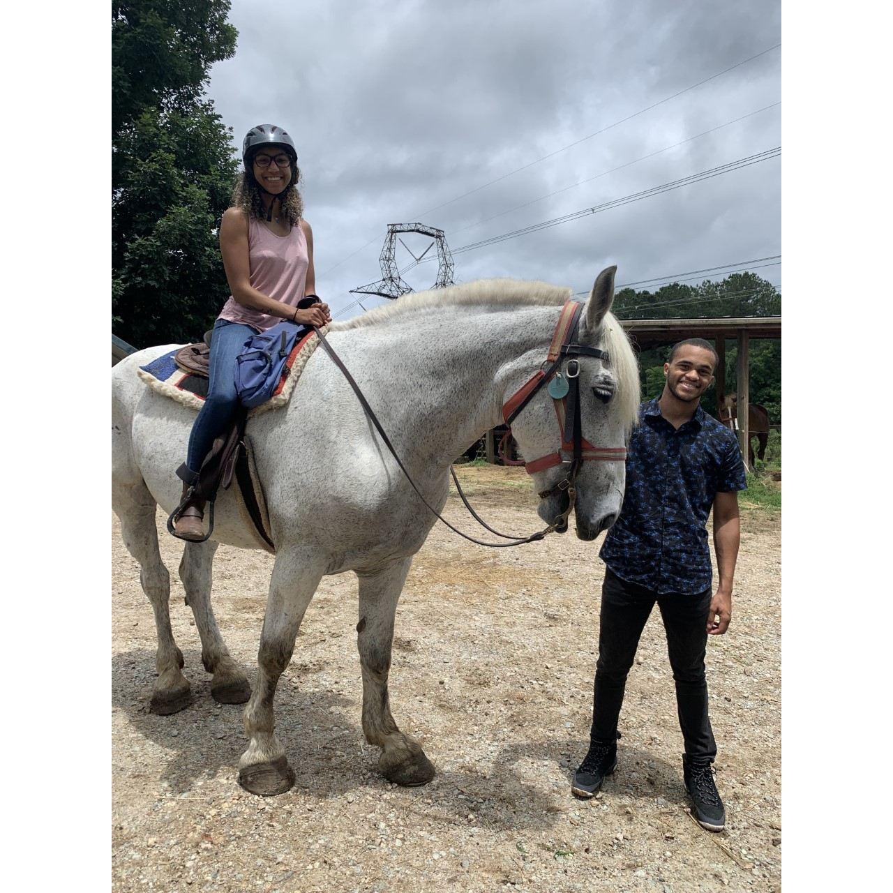 Jasmine took Isaiah horseback riding for the first time for his 25th birthday, June 2021