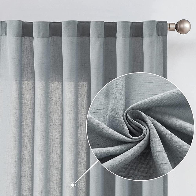 jinchan Linen Grey Curtains 96 Inches Long for Living Room Farmhouse Rod Pocket Back Tab Light Filtering Window Drapes 2 Panels for Bedroom