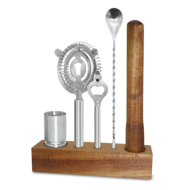 Oggi 6pc Acacia/Stainless Steel Bar Tool Set