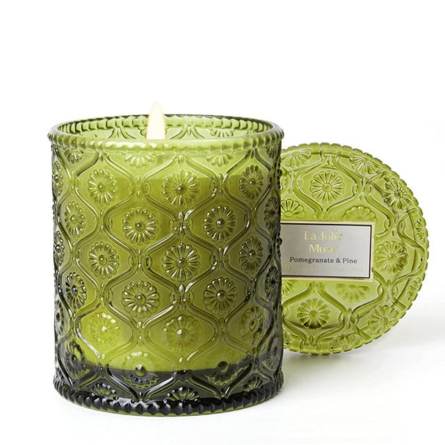 LA JOLIE MUSE Pine Candle, Christmas Candle, Holiday, Winter Candle Gifts, Pine & Pomegranate Scented Candle, 55 Hours Long Burning, 8.1OZ