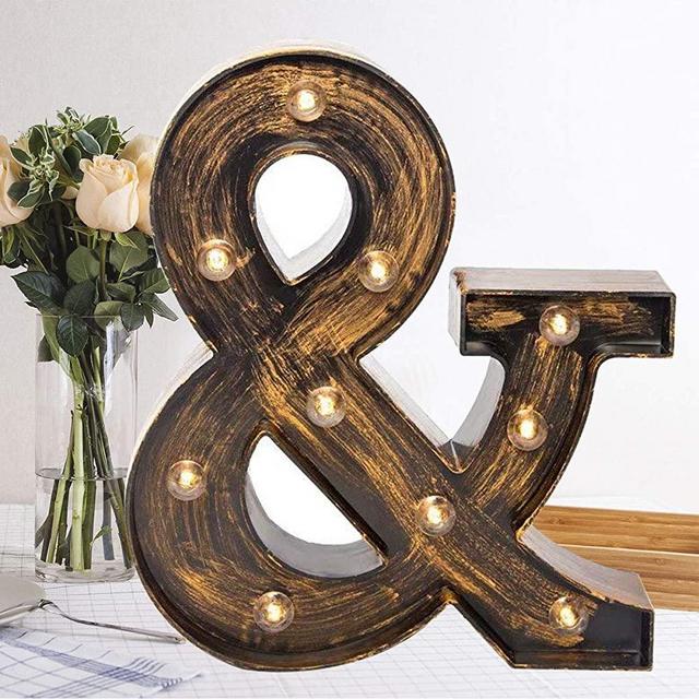 Oycbuzo Golden Black Led Marquee Letter – Industrial, Vintage Style Light Up Alphabet Letter Sign for Cafe Wedding Birthday Party Christmas Lamp Home Bar Initials Decor