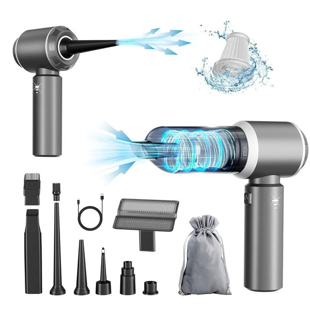 Mini Car Vacuum Cordless, 4-in-1 20000PA High Power Portable Rechargeable Vacuum Cleaner with Brushless Motor, Small Handheld Vacuum & Air Duster & Air Blower & Pump for Car, Home, Office-Grey