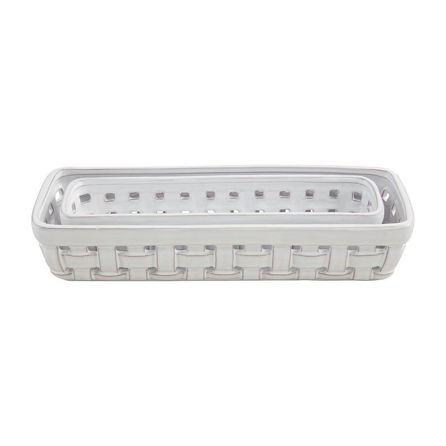Mud Pie Nested Woven Cracker Dishes, L: 14" x 2.75" S: 12" x 2.25", WHITE