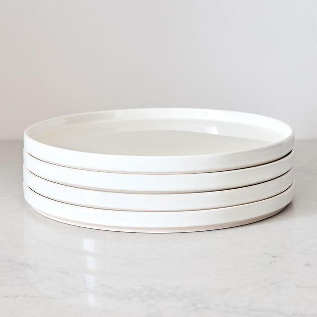Straight Sided Nested Dinnerware, Dinner Plate, Stoneware, White, Set of 4