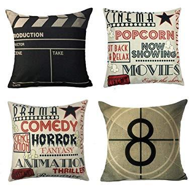 YOENYY Movie Theater Cinema Personalized Home Decor Design Throw Pillow Cover Pillow Case 18 x 18 Inch Cotton Linen for Sofa Set of 4