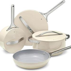 Caraway Non-stick Ceramic Cookware Set (12 Piece) Pots, Pans, Lids and Kitchen Storage - PFAS & PFOA Free - Oven Safe Pan Set & Compatible with All Stovetops - Cream