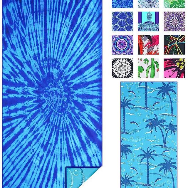 Microfiber Thin Beach Towel Lightweight Oversized 63x32 Extra Large Sand Free Towels Quick Dry for Travel Pool Camping Sports Beach Accessories Vacation Essential Gift Blue Tie Dye
