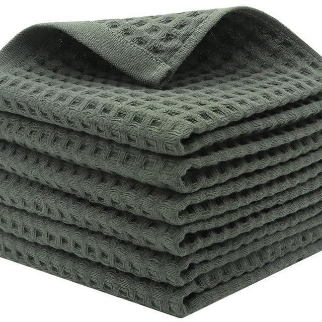 Mia'sDream Cotton Waffle Wash Cloths for Showering Face Body, Premium Qualit Thin Washcloths 6 Pack Face Wash Cloth, Quick Drying Small Hand Towels for Bathroom Wash Rags,13" x 13" (Olive Green)