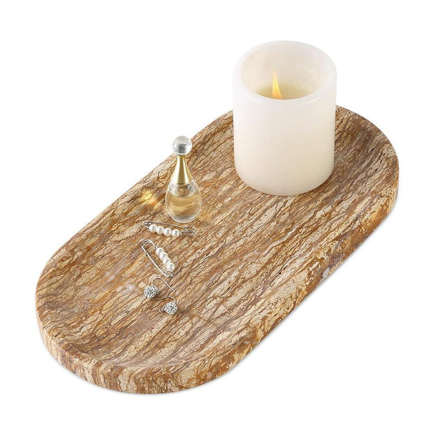Koville Turkish Natural Marble Tray, 12"x6" Vanity Decorative Tray for Countertop Organizer, Catchall Tray for Perfume, Candles, Jewelry Dish