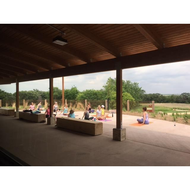 This is the patio where the DJ will be located as well as the bar. Our two classrooms have floor to ceiling windows that open out to this patio area.