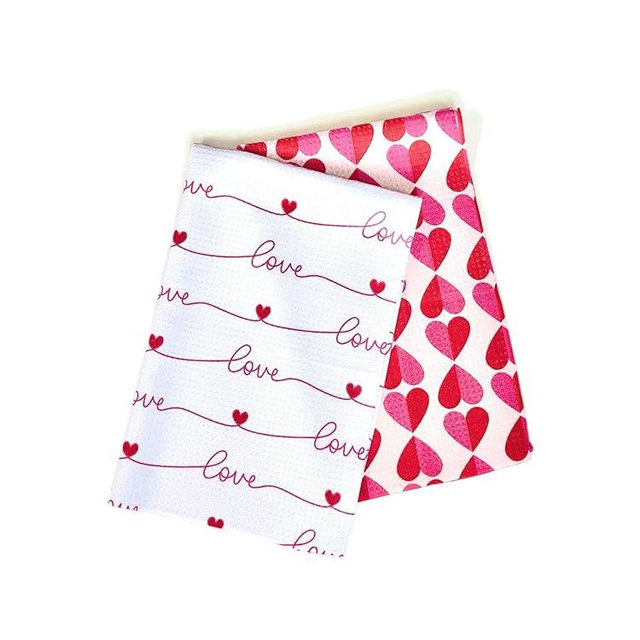Trig Kitchen Towel. Tea Towel. Dish Cloth. Quick Dry Waffle Weave Microfiber. Highly Absorbent. Double Sided Design. Designer Prints. Modern. 2 Pack. Love