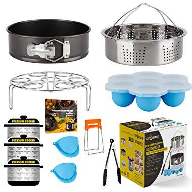 Insta-Pot-Accessories-Set, Instapot Accessory Compatible with Instant Pot 6 Qt 8 Quart, with Steamer Basket Cheesecake Pan Egg Steam Trivet Silicone Mold Mitts Tong, Made of 18/10 Stainless Steel