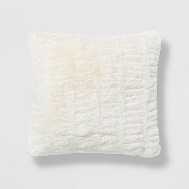 Square Rouched Faux Fur Decorative Throw Pillow Cream - Threshold™