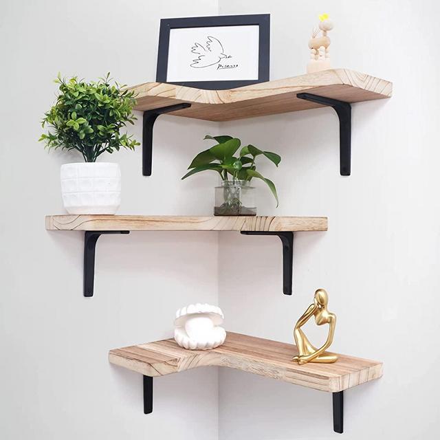 Corner Floating Shelves Set of 3 | Corner Wall Shelves | Wall Mounted Corner Storage Display Shelving for Bathroom, Bedroom, Living Room, Kitchen | 16" W x 11-2/5" D | L-Shaped, Carbonized Black