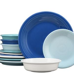 Mixed Coastal Blues Classic Rim 12-Piece Dinnerware Set, Service for 4