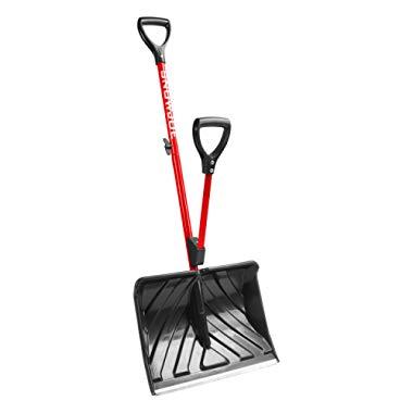 Snow Joe SJ-SHLV01-RED Shovelution Strain-Reducing Snow Shovel | 18-Inch | Spring Assisted Handle (Red)