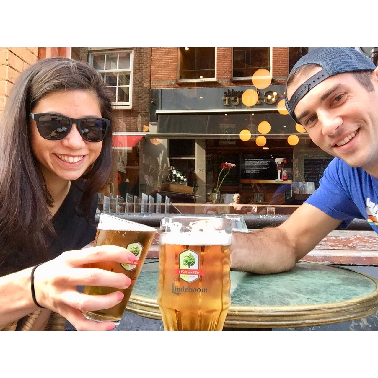 10am beers in Amsterdam after a red eye flight