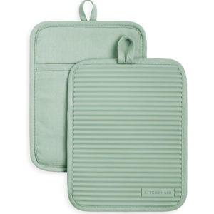 KitchenAid Ribbed Soft Silicone Pot Holder 2-Pack Set, Pistachio Green, 7"x9"