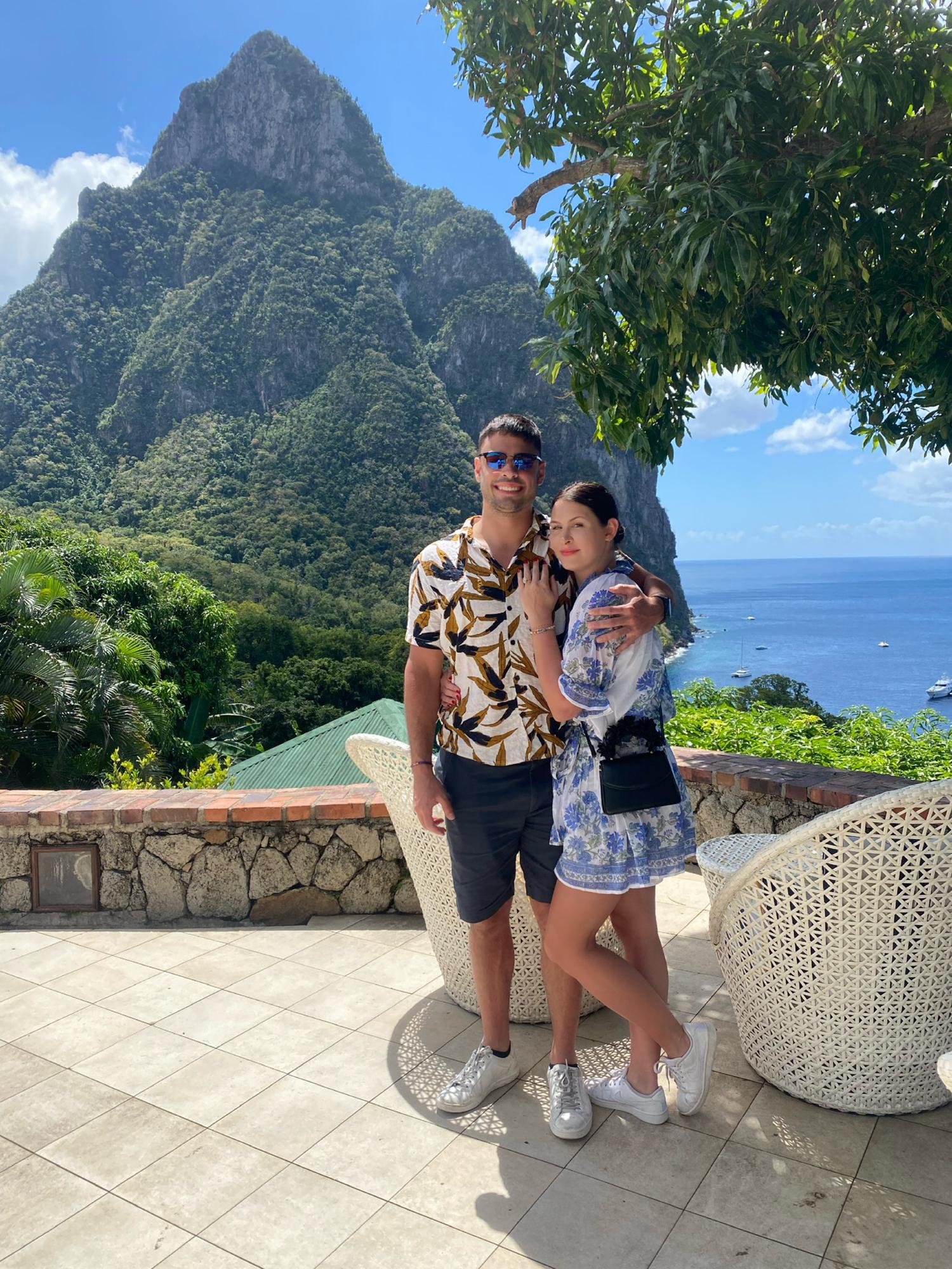 In Saint Lucia, where we got engaged!