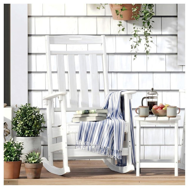 ArborArch Outdoor Rocking Chair Oversized, HDPE All Weather Resistant Patio Rocker, 31.5" High Back 21.5" Deep Seat Oversized Porch Chairs for Lawn Garden Deck Balcony 400lbs Capacity(White)