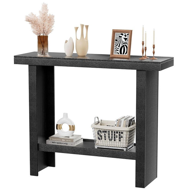 LIFECHOVY Modern Console Tables with Storage, Narrow Entryway Table for Hallway, Behind The Couch Sofa, Entrance Table with Shelves for Living Room, Foyer, Black