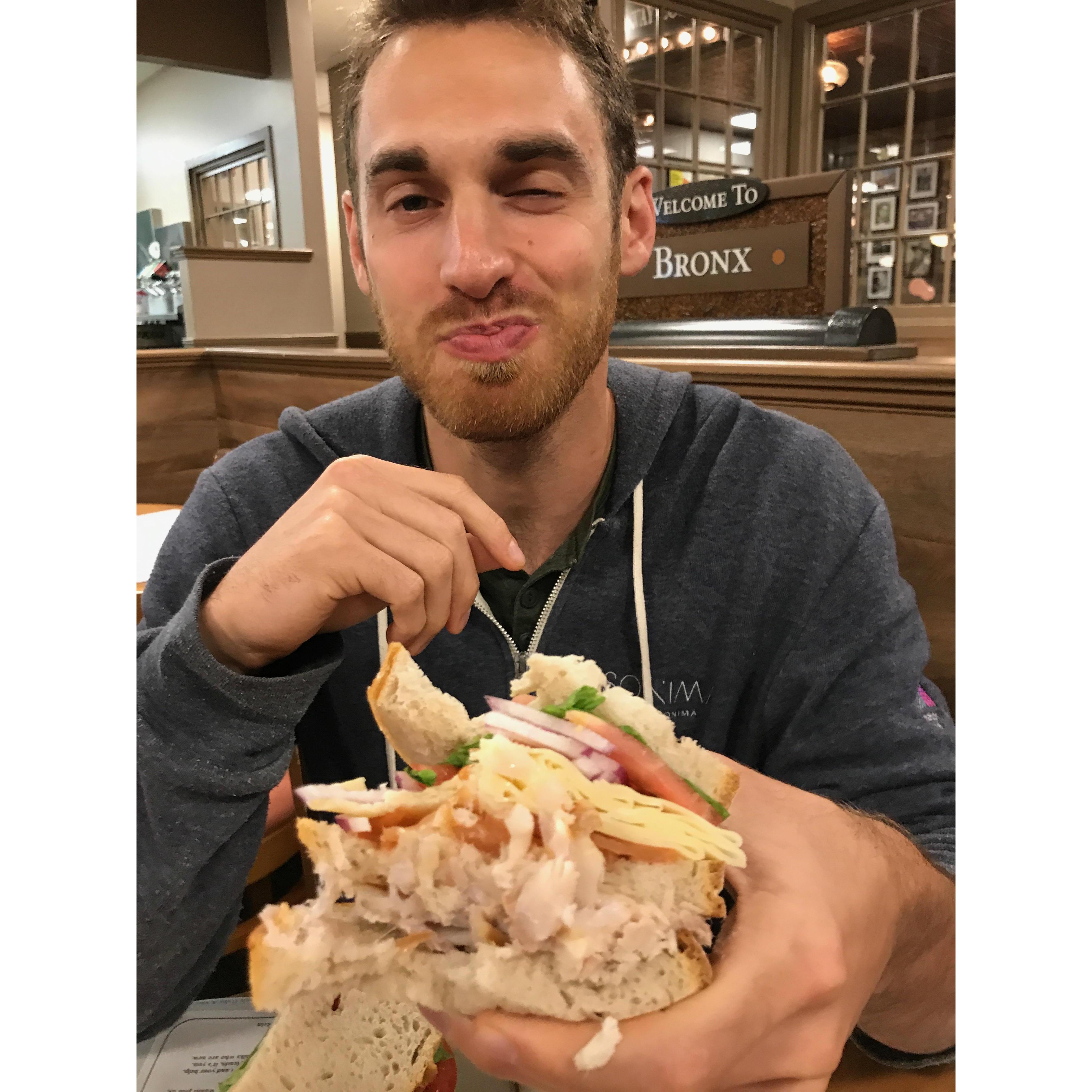 2017 Vernon, CT. Rein's Deli. Alex and his other great love, food. How'd this get in here?