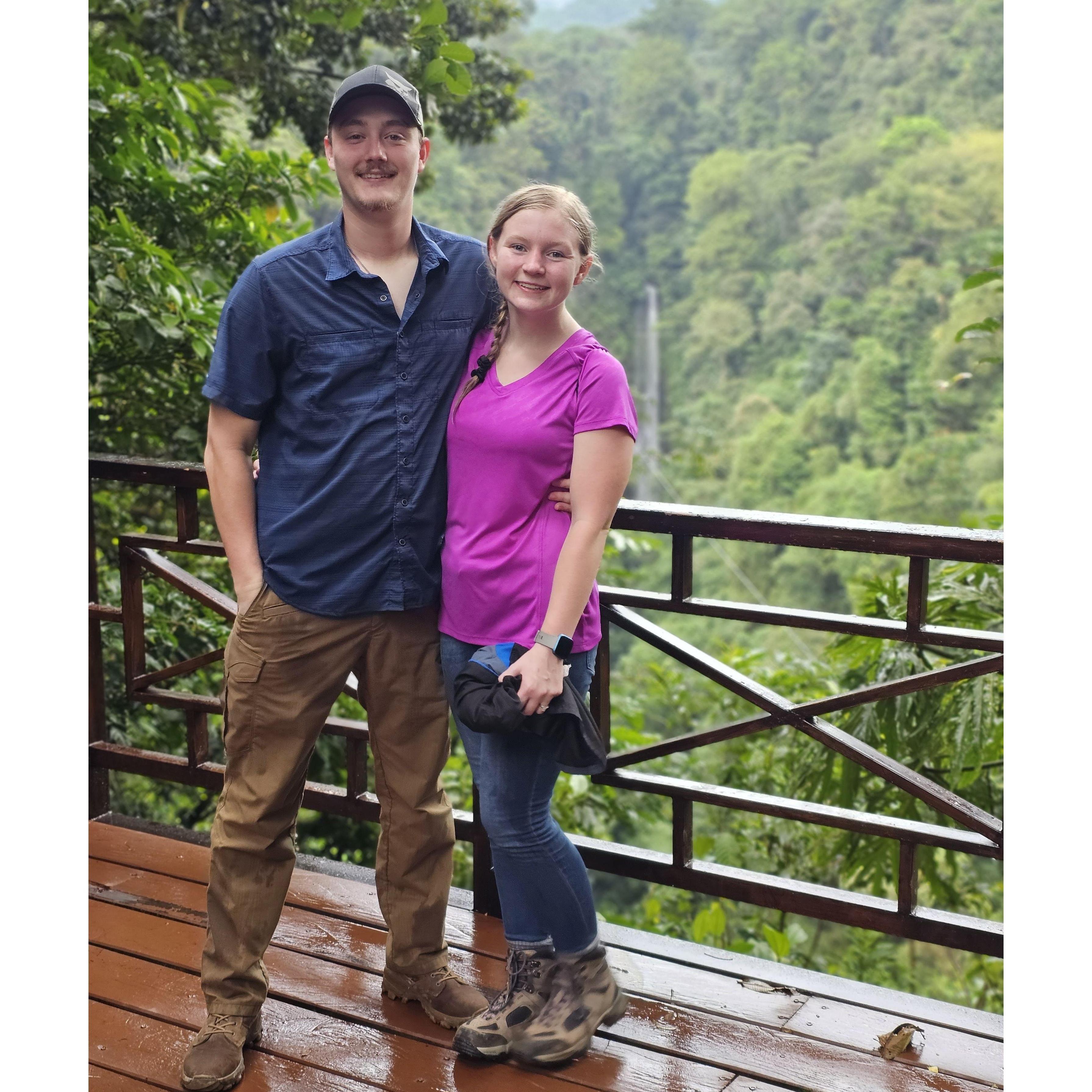 At the viewing area of La Fortuna falls.
