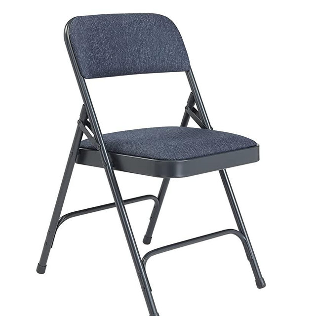(4 Pack) National Public Seating 2200 Series Deluxe Fabric Upholstered Double Hinge Premium Folding Chair, 480 lbs Capacity, Imperial Blue Fabric/Char-Blue Frame
