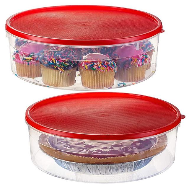 2 Pack - Zilpoo Plastic Round Food Storage Containers with Lid, 10.5" Covered Pie Keeper, Cupcake Carrier, Cheesecake Holder